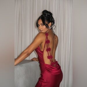 JLUXLABEL Burgundy Backless Dress